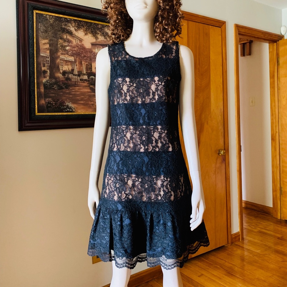 Miss Me Couture Black Lace& Striped Underlay Dress